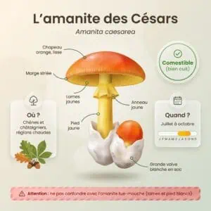 Amanite des Césars (oronge) (Amanita caesarea) : infographie d'identification