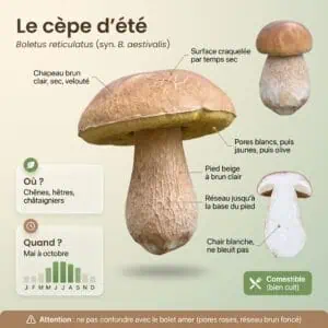 Cèpe d'été (Boletus reticulatus) : infographie d'identification