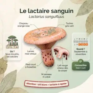 Lactaire sanguin (Lactarius sanguifluus) : infographie d'identification