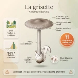 Amanite vaginée (grisette) (Amanita vaginata) : infographie d'identification