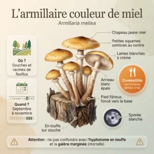 Armillaire couleur de miel (Armillaria mellea) : infographie d'identification