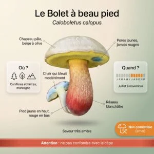 Bolet à beau pied (Caloboletus calopus) : infographie d'identification