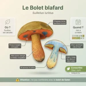 Bolet blafard (Suillellus luridus) : infographie d'identification