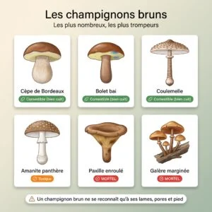 Champignons bruns : planche illustrée