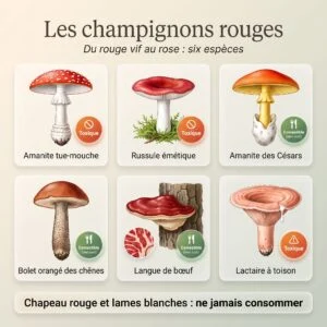 Champignons rouges : planche illustrée