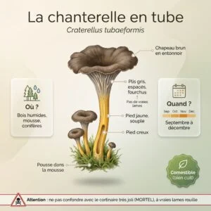 Chanterelle en tube (Craterellus tubaeformis) : infographie d'identification