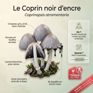 Coprin noir d'encre (Coprinopsis atramentaria) : infographie d'identification