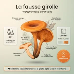 Fausse girolle (Hygrophoropsis aurantiaca) : infographie d'identification