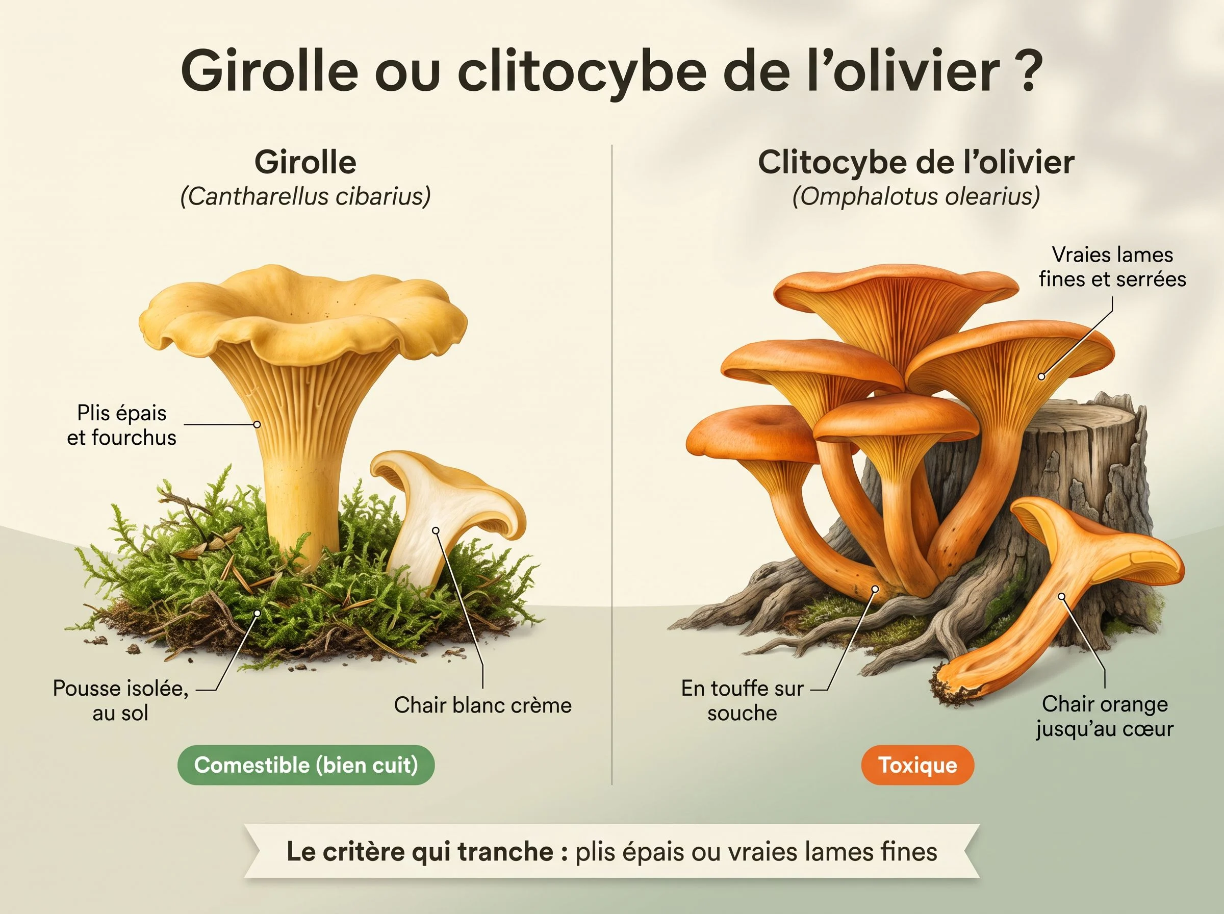 Girolle ou clitocybe de l’olivier : comparaison