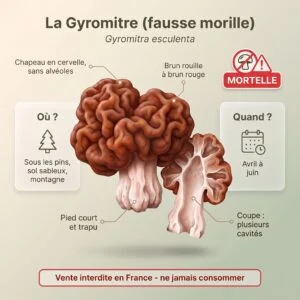 Gyromitre (fausse morille) (Gyromitra esculenta) : infographie d'identification