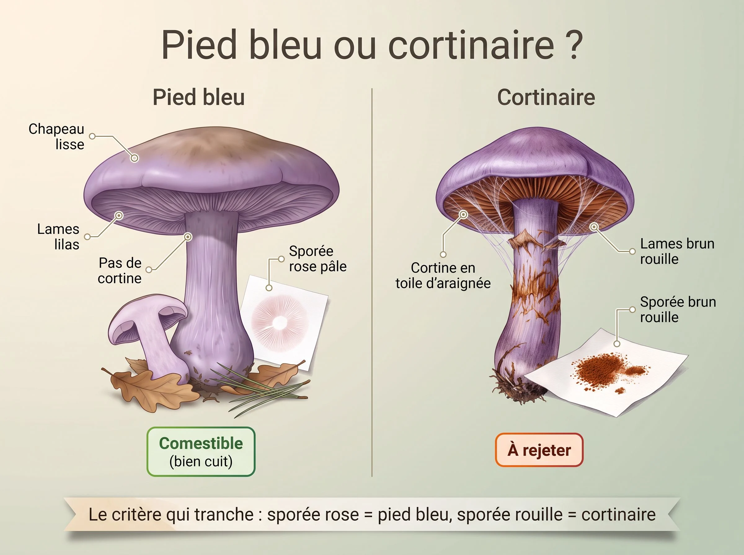 Pied bleu ou cortinaire violet : comparaison