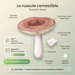Russule comestible (russule vieux rose) (Russula vesca) : infographie d'identification