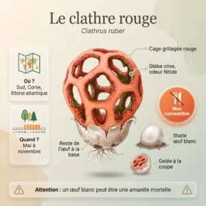 Clathre rouge (Clathrus ruber) : infographie d'identification